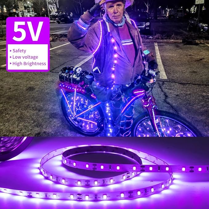16.4FT Black Light Strip with USB Plug + Battery Box, Adhesive 300LEDs Blacklight Fixture, Battery & USB Operated for Glow Neon Party Birthday Glass Cabinet Fluorescent Poster Fishing Boat