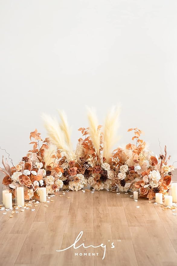 Ling's Moment 41" Tall Fall Free Standing Artificial Flowers Arrangements 2 pcs Wedding Arch Altar Stage Decorations Rust Sepia For Ceremony Reception Rose Fake Floral Party Outdoor Centerpieces Decor