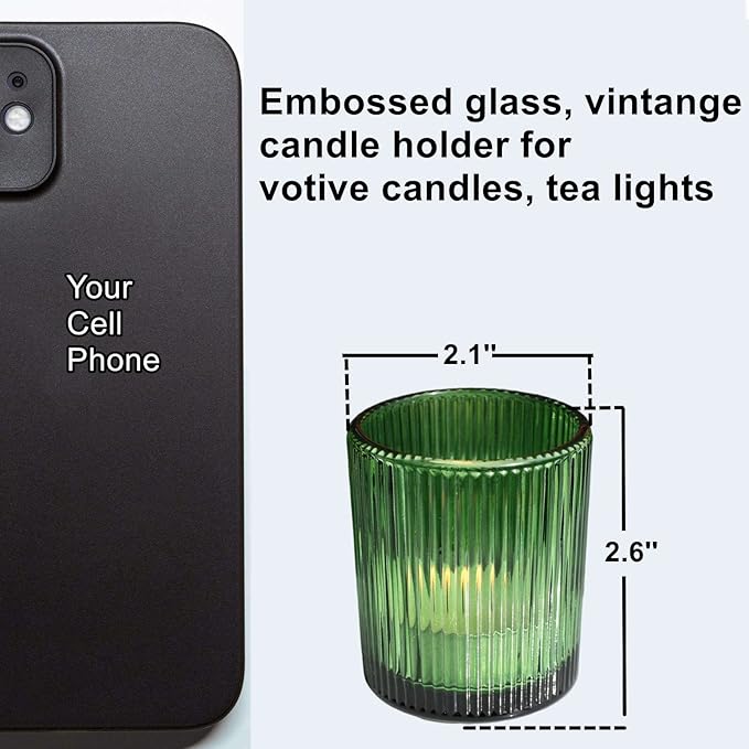 VOHO Votive Candle Holders Set of 24, Green Candle Holder for Tealight & Votive Candles, Vintage Ribbed Glass Tea Lights Candle Holder for Home & Christmas Decorations
