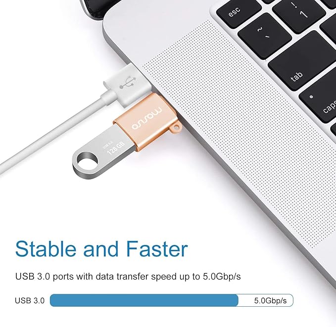 MOSISO USB C to USB Adapter 2 Pack,USB Type-C to USB Connector,Thunderbolt 3 to USB 3.0 Converter OTG Compatible with MacBook Pro 2024-2016/Air 2024-2018/Laptop/Tablet/More Type-C Devices, Gold