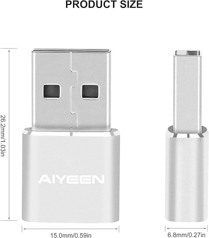 Upgraded USB C Female to USB A Male Adapter,Type C to USB A Charger Cable Converter for Apple AirPods,MacBook,iPhone 12 13 14 15 Series,iPad mini 6,Samsung Galaxy S20 S21 S22 (3Pack Silver)