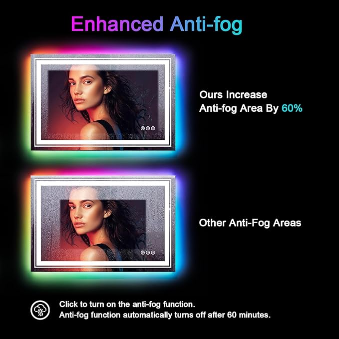 LED Mirror for Bathroom, 20"X28" with 8 RGB Backlit +3 Front Lit (Adjustable Individually), Anti-Fog, Lighted Bathroom Vanity Mirror for Wall, Shatterproof, Memory Function, Tempered Glass