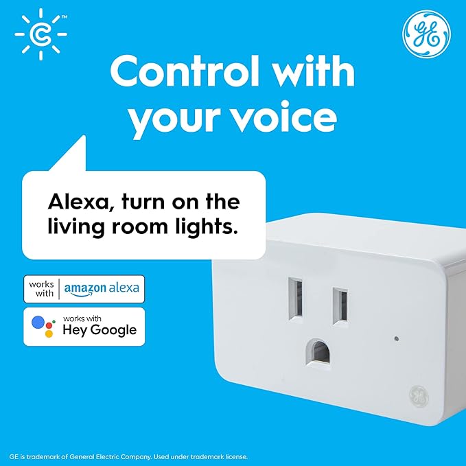 GE Cync Smart Indoor Plug, Smart Outlet Control, WiFi Outlet Plug, Matter Compatible, Works with Alexa and Google Home