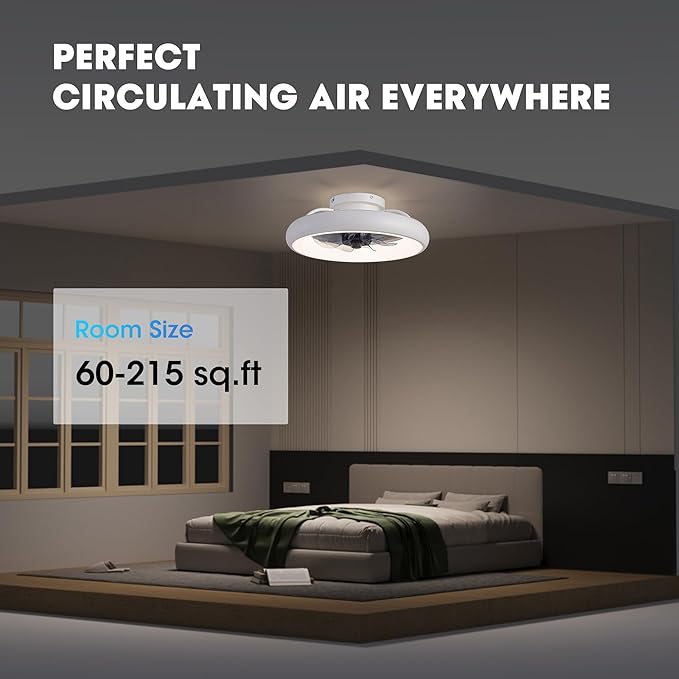 Ceiling Fans with Lights and Remote, 15'' Low Profile Flush Mount Ceiling Fan with Lights, 6 Wind Speeds, Modern Dimmable LED Ceiling Fan, Smart Ceiling Fan for Bedroom, Kids Room (White)