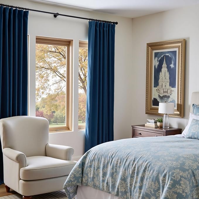 Lazzzy Velvet Blackout Curtains Thermal Insulated Room Window Drapes Super Soft Luxury Curtains for Living Room Bedroom Rod Pocket 2 Panels, Dark Blue, 52" W x 102" L