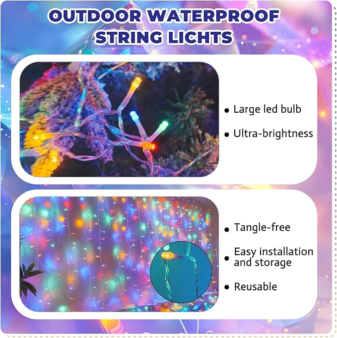 Curtain Light for Bedroom, 200LED 6.6x6.6ft Multicolor Window Wall Hanging Fairy Curtain String Light, 8 Modes Remote Fairy String Lights Indoor for Wedding Party Home Garden Decorations