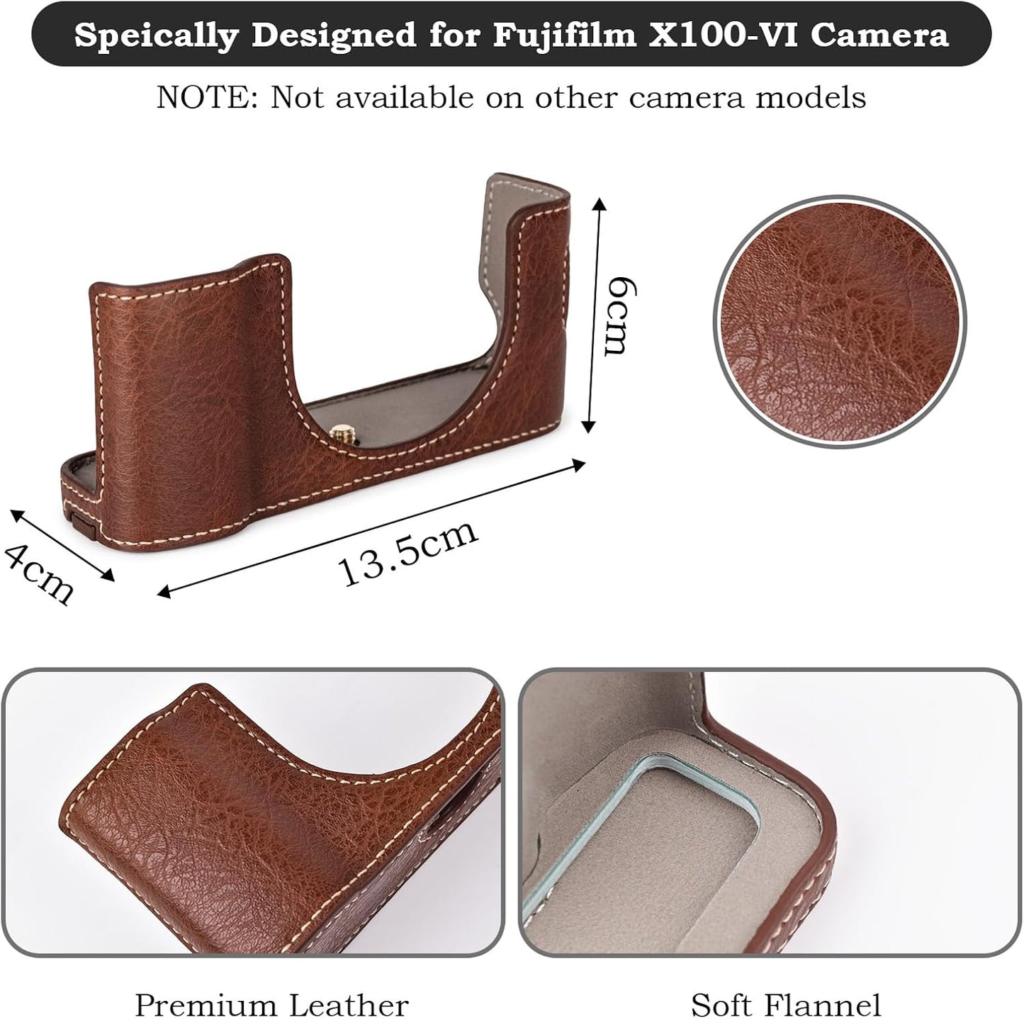 X100VI Camera Case, PU Leather Half Case Compatible with Fujifilm X100VI Digital Camera - Brown