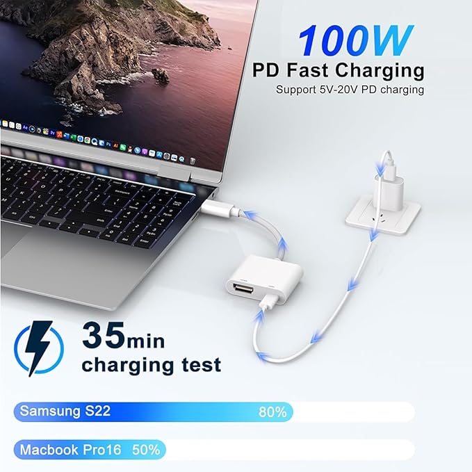 USB C to HDMI Adapter for iPhone 17/16/15 to TV, Type C Digital AV HDMI Adapter with 100W Fast Charging & 4K HDMI Port, Compatible with iPhone 15/16/17 /iPad/MacBook/Laptop to HDTV Projector Monitor