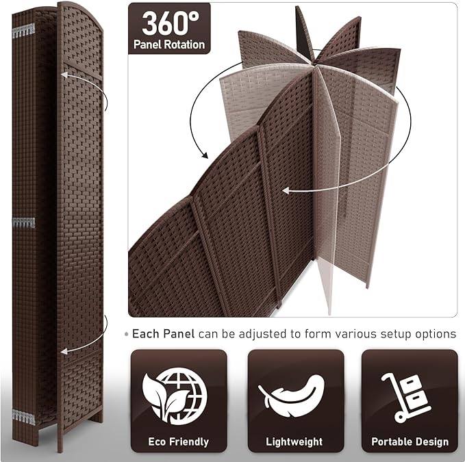 Sorbus 8 Panel Room Divider 6 ft. Tall - Privacy Screen, Extra Wide Double Hinged Panels, Mesh Hand-Woven Design, Partition Room Dividers and Folding Privacy Screens, Wall Divider for Room Separation