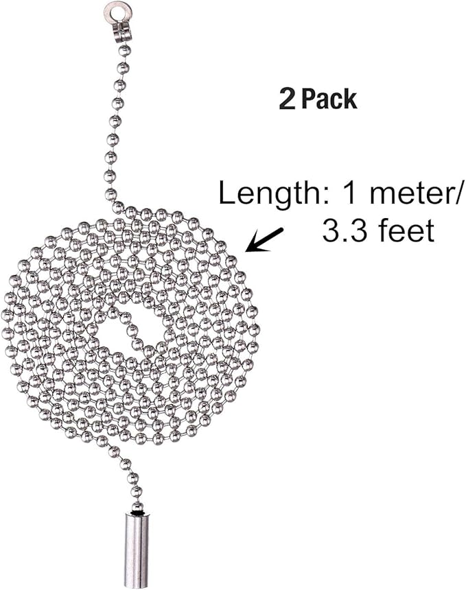 Shappy 2 Pack Steel Beaded Ball Pull String Extension Chain with Connector for Ceiling Fan Light Fixture Light Bulb Switch Chain Extender, 1 Meter Length