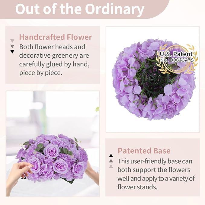 NUPTIO Flower Balls Flowers for Centerpieces: 10 Pcs 15.7 inch Diam Light Purple Artificial Rose Fake Flower Ball Arrangement Bouquet Wedding Centerpieces for Tables Wedding Centerpiece Decorations