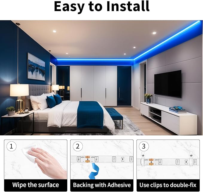 iNextStation 24V Blue LED Strip Light, 32.8ft/10M LED Tape Light SMD2835 600 LEDs Flexible Cuttable LED Light for Bedroom Kitchen Cabinet Bar Festival Home Indoor Decor (No Plug)