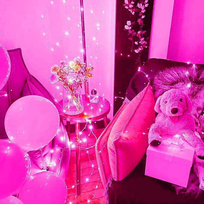 15 Packs 20 Led Pink Fairy String Lights Battery Operated 6.6ft Silver Wire Firefly Starry Lights Waterproof for Bedroom DIY Table Bottle Wedding Valentine's Day Party Decor