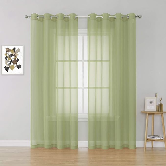 KEQIAOSUOCAI 2 Pieces Sage Sheer Curtains 84 Inches Long for Bedroom Bed Canopy Voile Grommet Sheer Window Drapes Panels for Living Room Dining Wedding Party Backdrop 54Wx84L Set of 2