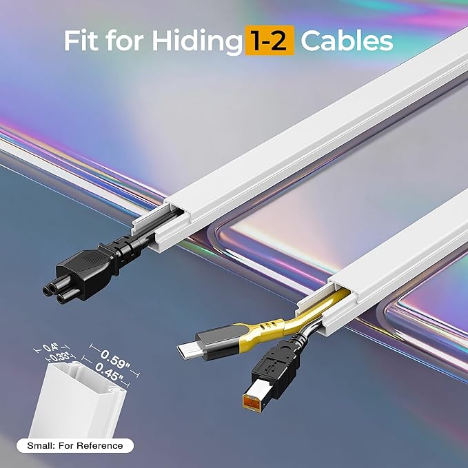 212.6in Cord Hider Kit, Cord Covers for 1 Wire on Wall, Self-Adhesive Cable Hider Wire Covers for Cords on Wall, Paintable Cord Hider for Walls Mount Tv, Cable Cover Raceway, W0.59 H0.4in, White
