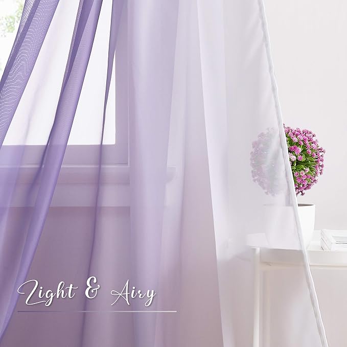 NICETOWN Artificial Wedding Ceremony Arch Decor Scarfs, Romantic Purple Ombre Sheer Scarf Curtains Window Valances for Bed Canopy/Birthday Party, 2 Panels, 60 by 216 inch