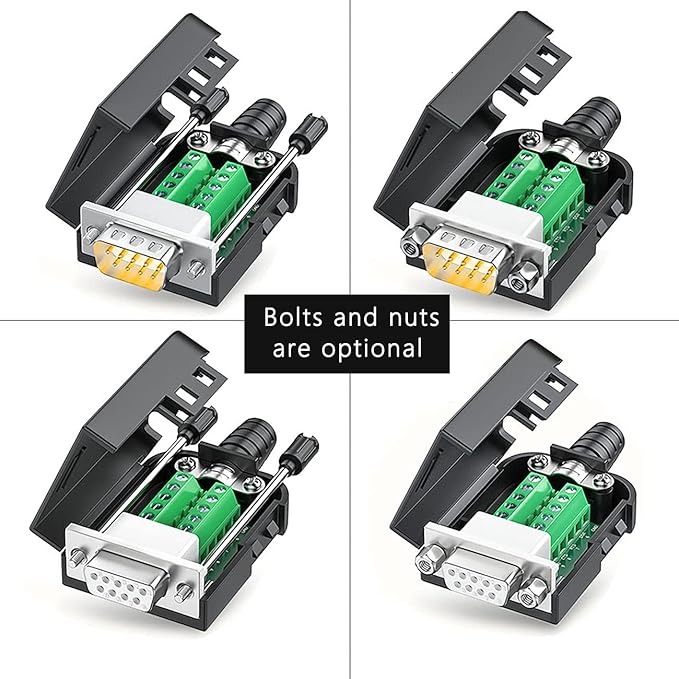 2Packs DB9 Serial Adapters No Soldering Needed. D-SUB 9-pin RS232 RS485 Adapter to Terminal Connector Signal Module with Bolts Nuts and Screwdriver (1PCS Male+1PCS Female)