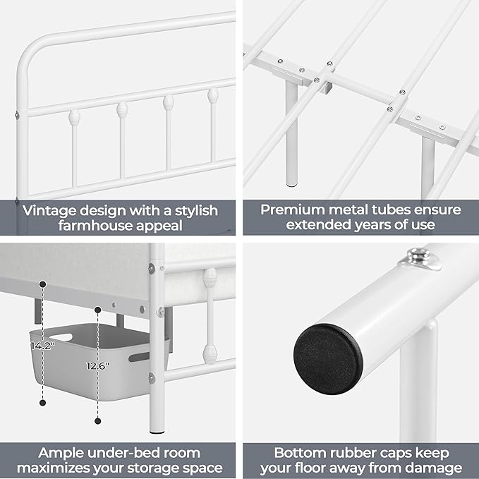 Yaheetech Classic Metal Platform Bed Frame Mattress Foundation with Victorian Style Iron-Art Headboard/Footboard/Under Bed Storage/No Box Spring Needed/Queen Size White