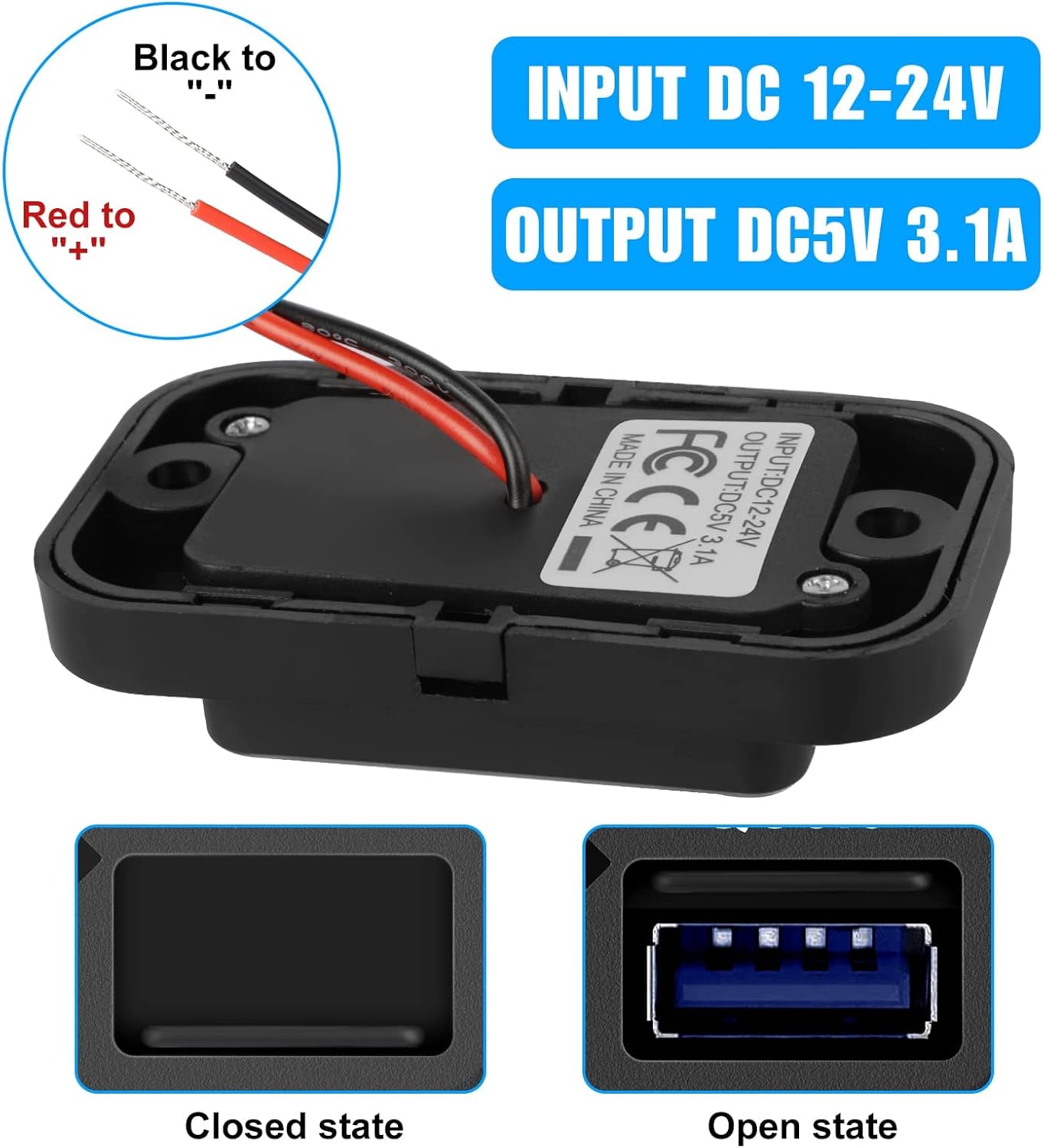 Linkstyle 2PCS RV USB Outlets - Dual USB Ports (USB-A and USB-C) with Blue LED Indicator, Surface Mount 12V USB Outlets