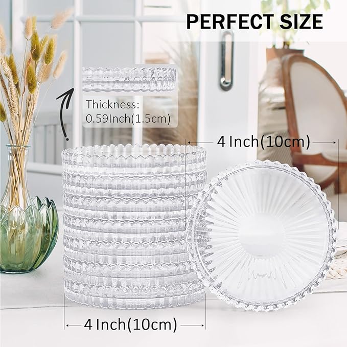 Glass Candle Holders, GOH DODD Set of 8 Crystal Pillar Plates Modern Coasters for Drinks, Centerpiece, Home Decor, Kitchen, Living Room, Patio, Wedding, Halloween, Christmas, Party, Clear