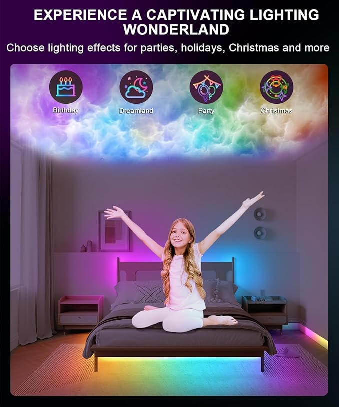 Tenmiro Upgraded Smart IC 100ft LED Lights for Bedroom, Multiple Colors on One Line LED Strip Lights, Bluetooth APP Control Music Sync Color Changing Strip Lights for Room Home Party Decoration