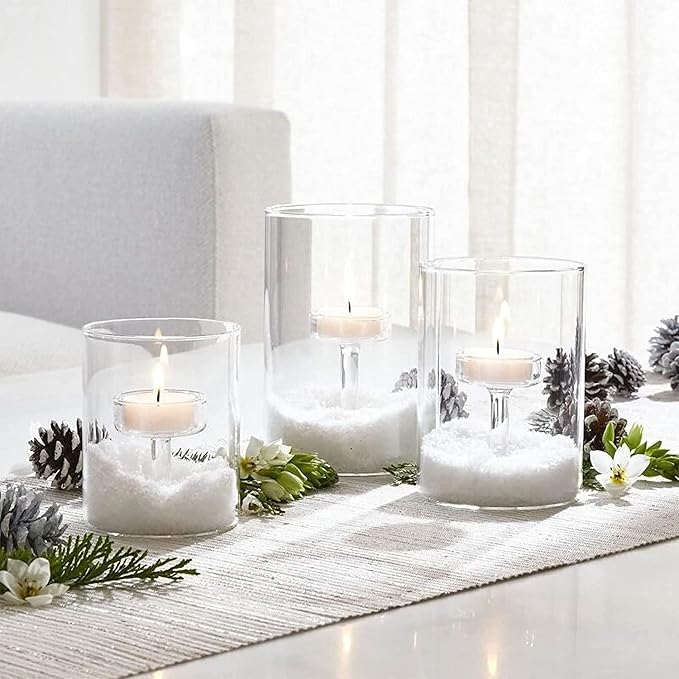 Set of 3 Cylinder Glass Decorative Hurricane Candle Holder Clear Votive Candle Holders Table Centerpieces for Dining Room Wedding Parties Home Decorations
