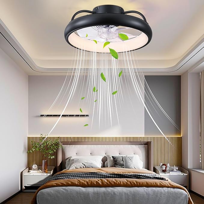 Ceiling Fans,Flush Mount Ceiling Fans with Lights and Remote Control, Low Profile Ceiling Fan with Light and Remote, Modern Ceiling Fan, Reversible, Dimmable, Noiseless(Black)