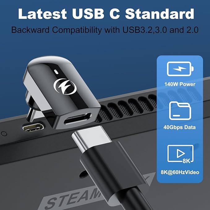 USB C Magnetic Adapter, (2 Pack) Right Angle Magnetic USB C Adapter 24 Pins with PD 140w Charge USBC 4 40Gbps 8K 60Hz for Thunderbolt 3/4, MacBook Pro/Air, Swtich and More Type C Devices