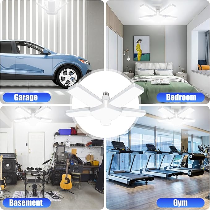 LED Garage Lights 2 Pack, 100W 10000LM 6500K E26/E27 Ceiling Light with 5 Adjustable Panels for Workshop, Basement, Warehouse