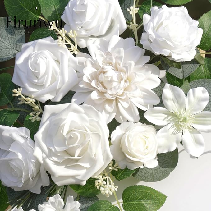 Artificial Flowers Decorations Pack of 2,Centerpieces for Wedding Reception Backdrop Decoration, Floral Decor Wall Home Entryway OutdoorDecorations (White)