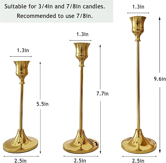12PCS Brass Candlestick Holders Gold Candle Holders Taper Candles Holders Decorative for Thanksgiving Day Christmas Dinning Wedding Party Anniversary Home Decor.