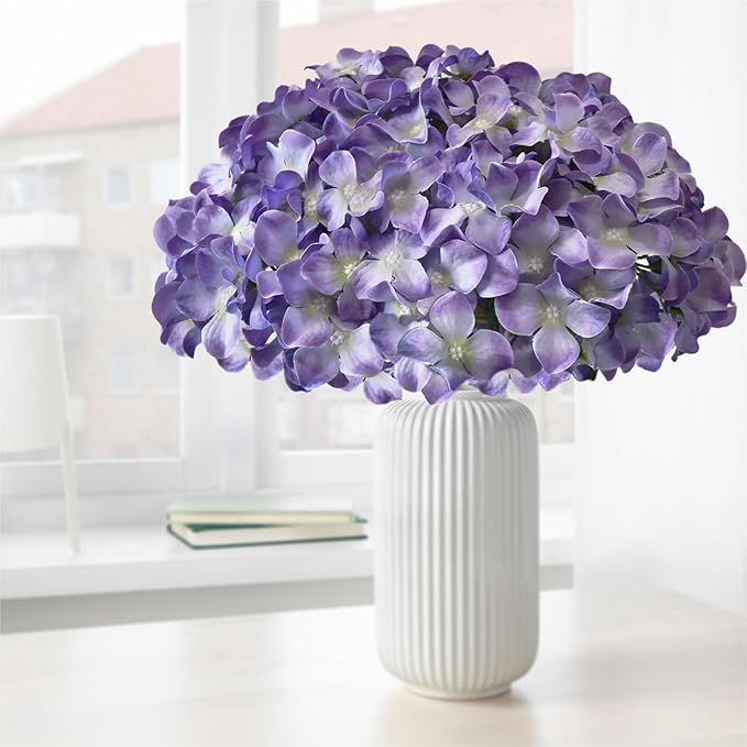 Hydrangea Artificial Flowers, 20 Pcs Purple Hydrangea Artificial Flowers Bulk, Faux Hydrangea Flowers for Outdoor, Fake Silk Hydrangea Flowers with Stems for Wedding Decoration Decor