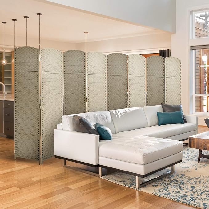 Sorbus Room Divider 6 ft. Tall - Privacy, Extra Wide Double Hinged Panels, Mesh Hand-Woven Design, Partition Room Dividers and Folding Screens, Wall Divider for Room Separation, Beige Wicker, 8 Panel
