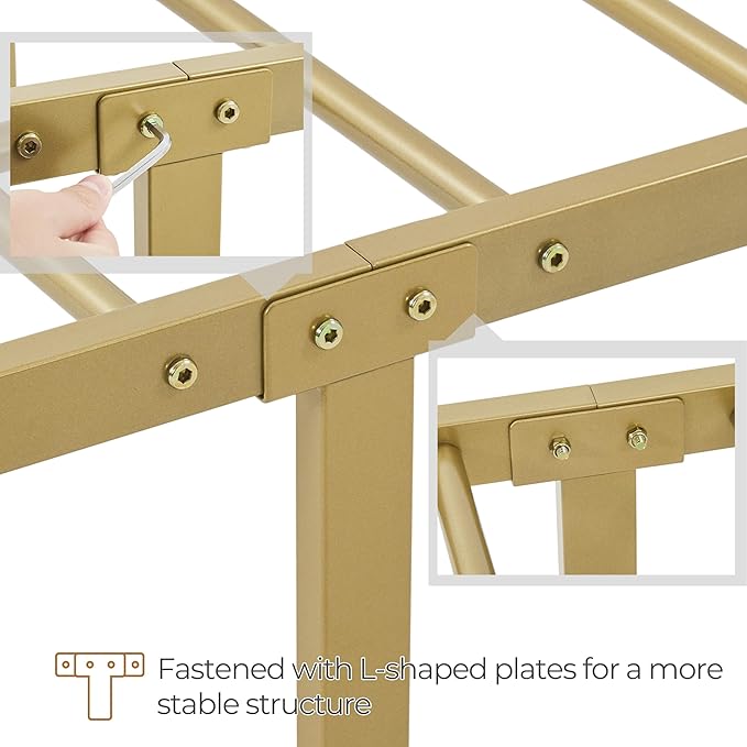 Yaheetech Classic Metal Platform Bed Frame Mattress Foundation with Victorian Style Iron-Art Headboard/Footboard/Under Bed Storage/No Box Spring Needed/Queen Size Antique Gold