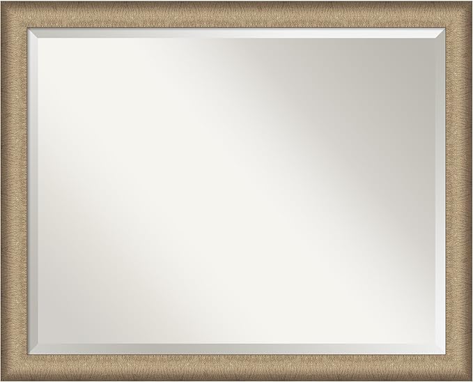 Amanti Art Bronze Bathroom Mirror for Over Sink, 25x31 Elegant Brushed Bronze Narrow Rectangle Vanity Mirror, Large Casual Frame, Hangs Horizonally and Vertically, Bathroom Wall Decor, Beveled Edge