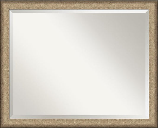 Amanti Art Bronze Bathroom Mirror for Over Sink, 25x31 Elegant Brushed Bronze Narrow Rectangle Vanity Mirror, Large Casual Frame, Hangs Horizonally and Vertically, Bathroom Wall Decor, Beveled Edge