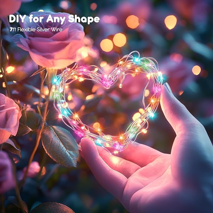 Brightown 12 Pack Easter Day Pastel LED Fairy Lights Battery Operated - Waterproof Silver Wire 7 ft 20 LED Firefly Lights for Easter Day Decor DIY Craft Party Bedroom
