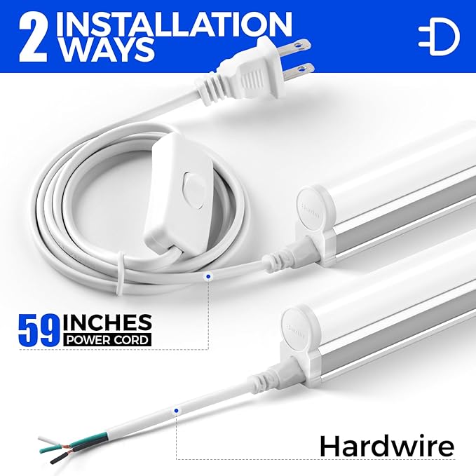 Barrina (Pack of 6 LED T5 Shop Light 3FT, 6500K Super Bright White, Utility Shop Lights, Commercial Bay Light, ETL Listed, Corded Electric with Built-in ON/Off Switch