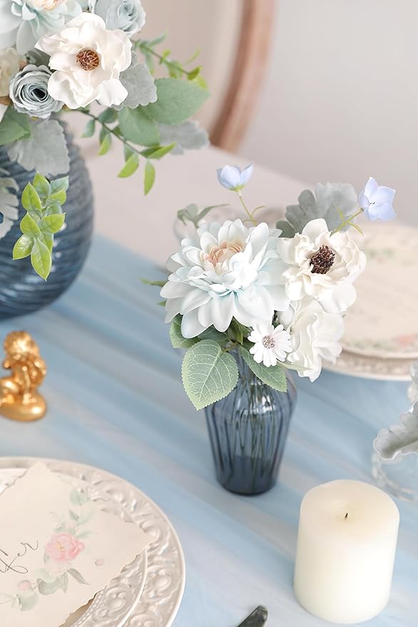Blue Artificial Flowers Combo Box Set Silk Flowers Fake Rose for DIY Floral Arrangements Wedding Bouquets Centerpieces Baby Shower Party Home Decorations