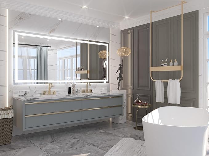 Keonjinn 72 x 32 Inch LED Bathroom Mirror with Lights, Large Wall Mounted Vanity Mirror, UL Listed LED Driver, HD Tempered Glass, Easy Installation, Anti-Fog, Memory Dimmable 6000K, CRI 90+