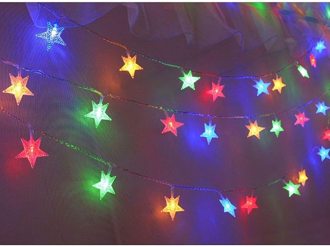 Homeleo 25ft 50 LED Multicolor Star String Lights for Bedroom Decorations, Battery Operated Led Christmas Lights for Apartment Dorm Room Decor(Remote/Timer/Warm White Multicolor Combination)