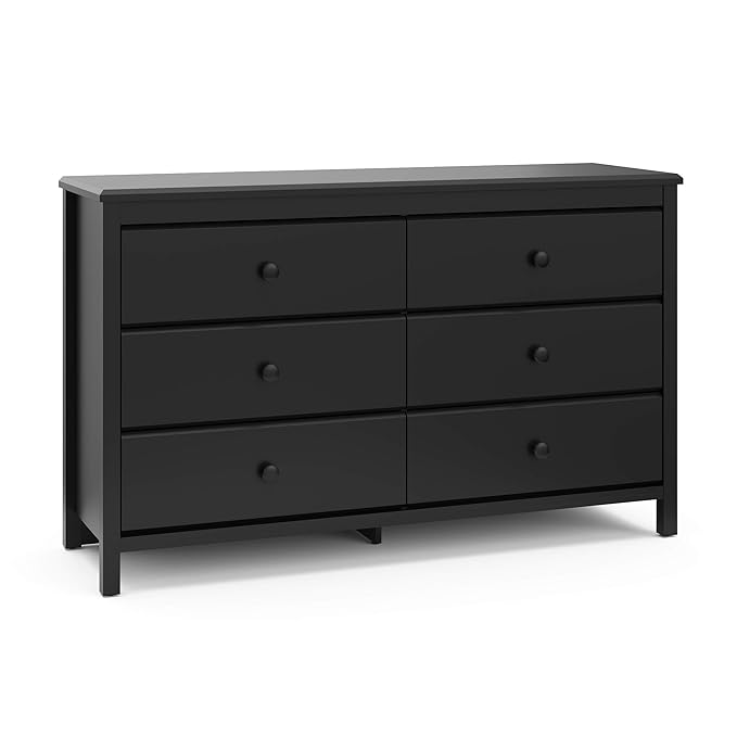 Storkcraft Alpine 6-Drawer Dresser (Black) – GREENGUARD Gold Certified, Black Dresser for Bedroom, Kids & Nursery Storage Drawers, Safety Interlocking Drawers, Pre-Installed Tracks, Kids Bedroom