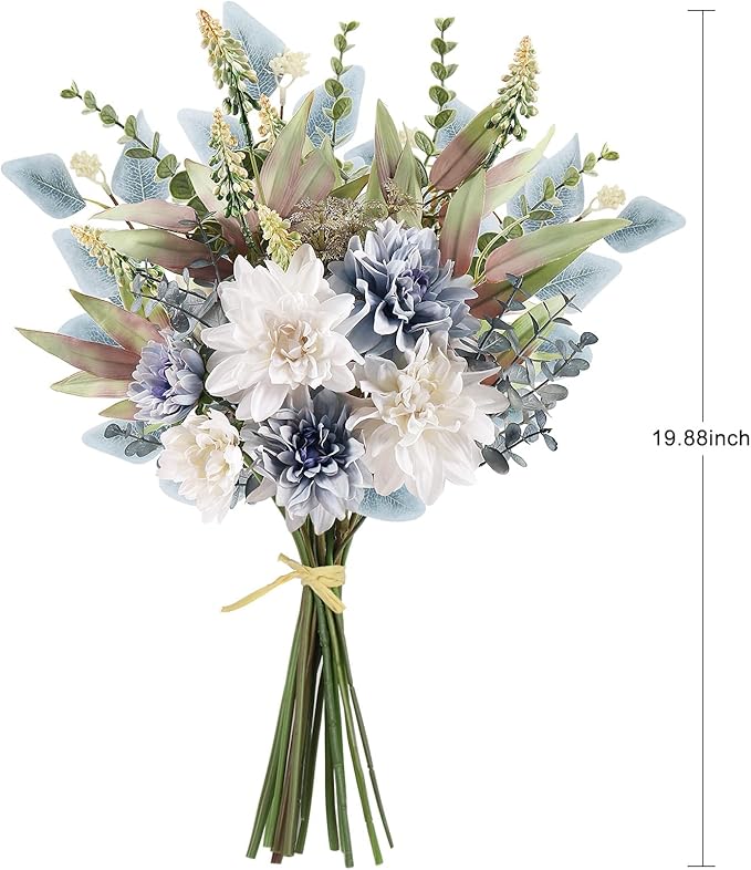 2 Pcs Fake Artificial Flowers Bouquet for Decoration, Silk Flower Arrangements Faux Flowers Plant Wedding Bride Bouquets Tables Centerpieces for Home Decor Indoor Vase Floral Table Decor (Blue White)