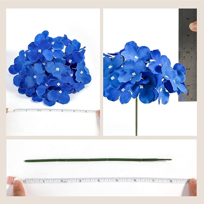 Auihiay 64PCS Royal Blue Hydrangea Artificial Flowers, Silk Hydrangea Heads with Stems, Fake Flowers for DIY Wedding Centerpiece, Home, Party, Baby Shower, Garden Decoration