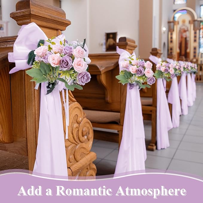 Zeyune 8 Pack 12 Inch Wedding Bouquets for Bride Bridesmaid Pink and Purple Artificial Rose Bouquet Fake Silk Roses Flowers Bunches Bulk for Home Office Garden Parties Decoration