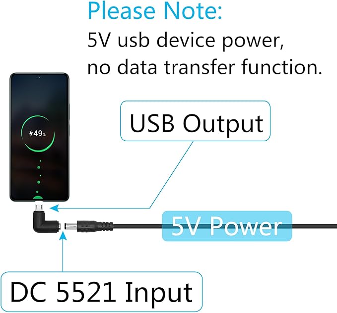 4Pcs DC 5.5mm x 2.1mm to Micro USB Adapter, 90 Degree Right Angle DC 5521 Female to Micro USB Male Plug Convert Connector 5V Power Supply Adapter