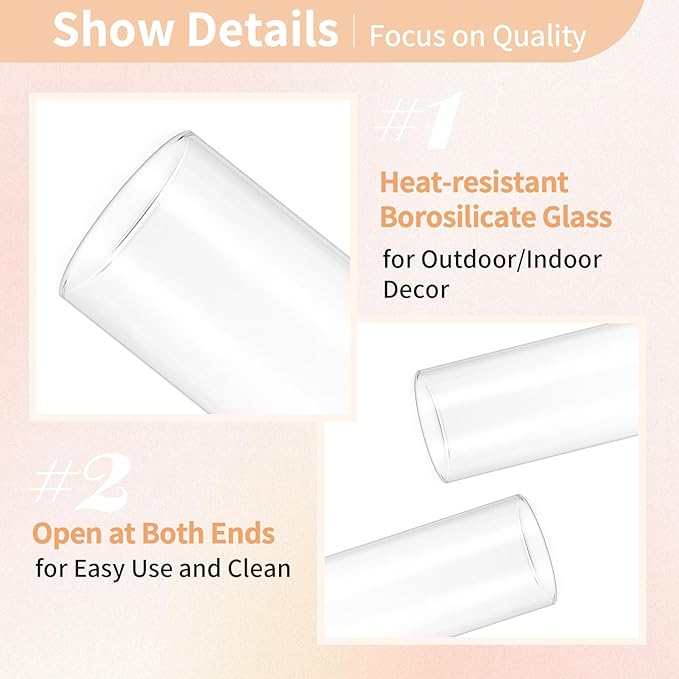NUPTIO Hurricane Glass Candle Holder: 2.5 x 12 inches Open Ended Cylinder Chimney Replacement for Taper Candles - Bulk Clear Candlestick Holders Sleeve for Christmas Fireplace Decor