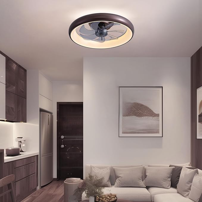 Ceiling Fan with Lights and Remote, 20'' Low Profile Flush Mount, 6 Wind Speeds, Modern Dimmable LED, Smart for Bedroom, Kids Room