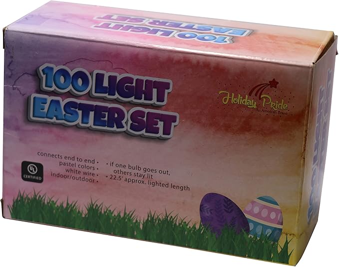 Holiday Pride Easter String Lights - 100 Count Mini Easter Lights String on White Wire (22.5 Ft) - Indoor/Outdoor Use - UL Listed - Static & Blinking Modes (Pack of 2)