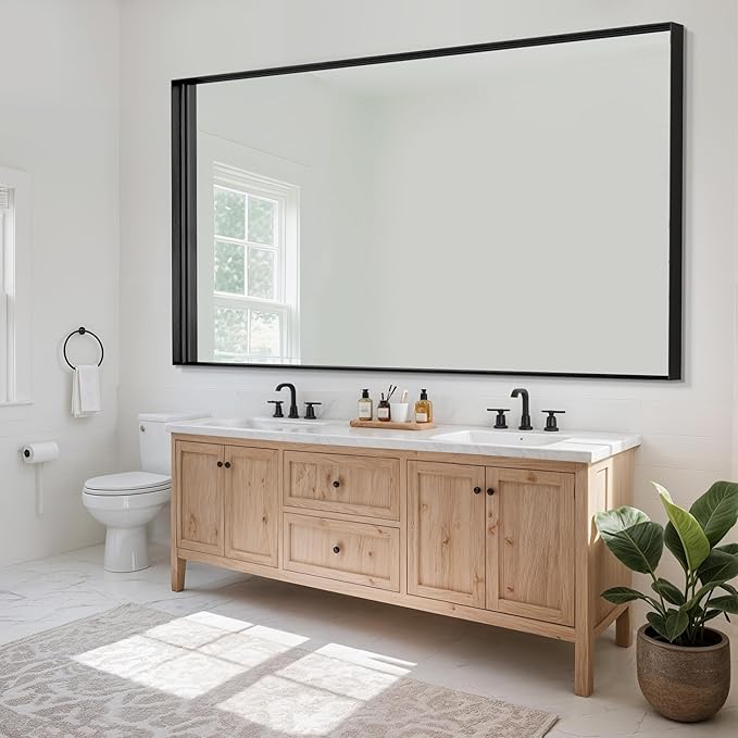 Suidia Bathroom Mirrors, 72" x 36" Wall Mirror Metal Framed, Bathroom Vanity Mirror for Living Room Bedroom Bathrooms Entryway, Black, Rect Corner Style